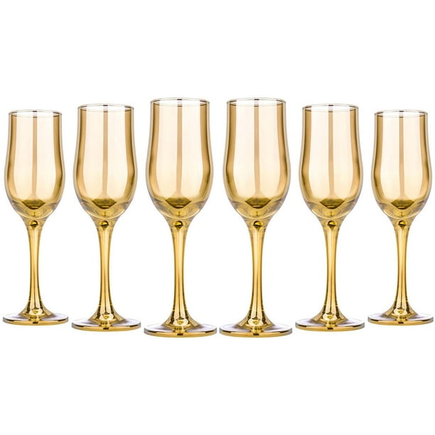 Honey 6.5Ounce Champagne Flutes, Flute Glass Set, Elegant Stemmed Clear Tall Glasses for