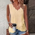 thumbnail image 2 of Womens Ruffle Tank Tops V Neck Sleeveless Shirts Solid Color Curved Cross Hem Vest, L, 2 of 4