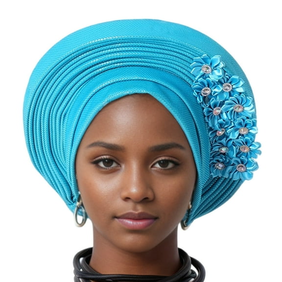 PatungKu African Turban Volumiser Hat Female Traditional Wedding Headwrap Flower Bonnet