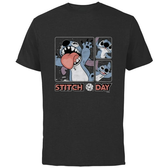 Disney Lilo & Stitch 626 Stitch Day Silly Faces Distressed - Short Sleeve Cotton T-Shirt for Adults - Customized-Black