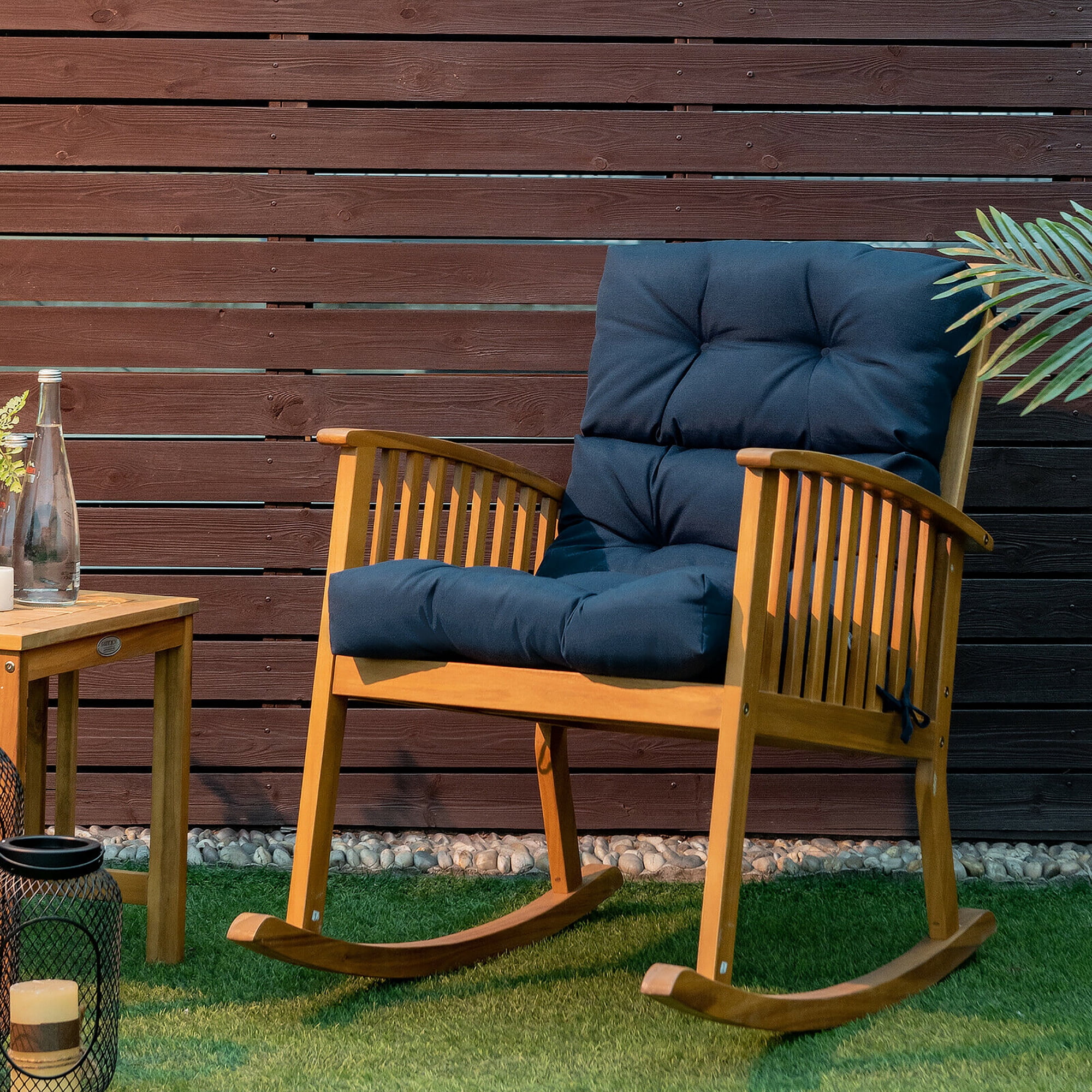 Costway 22''x44'' Back Chair Cushion Tufted Pillow Patio Seating Pad Blue