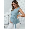 thumbnail image 2 of DARING DIVA Women's Tie Front Belted Cap Sleeve Maternity Blouse M Blue, 2 of 7