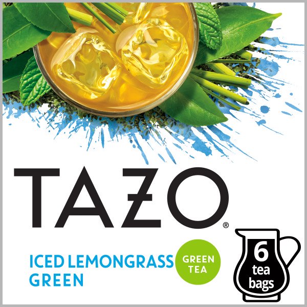TAZO Green Tea ICED Lemongrass Green Family Size Tea Bags 6 ct