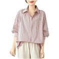 thumbnail image 6 of ZHUGeLI Women's Spring Lapel Collar Single Breasted Pocket Long Sleeved Stripe Workwear Pocket Shirt Up to 50% off Clearance, 6 of 6