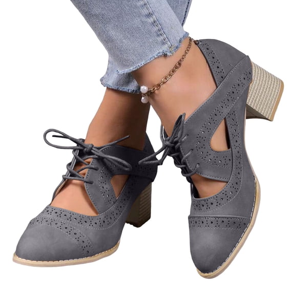 High Heels Dress Sandals for Women 2025 Spring Summer Vintage Casual Suede Pumps Lace up Dressy Shoes