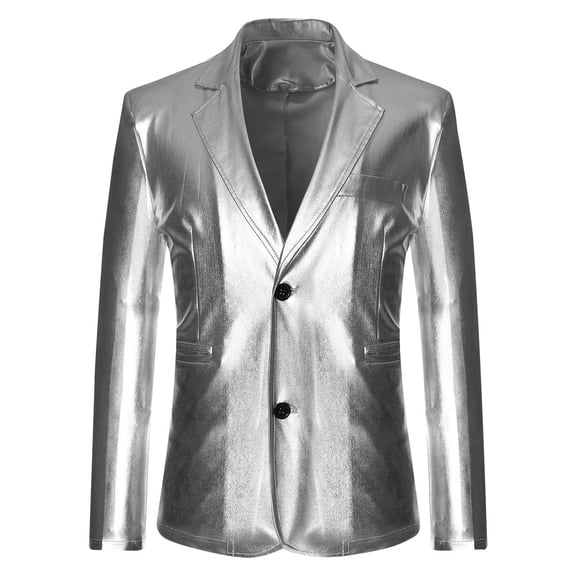 IROINNID Mens Metallic Shiny Blazer Two Button Suit Jacket Notch Lapel Performance Stage Coat Long Sleeve Party Event Outerwear Slim Fit Casual Formal Wear