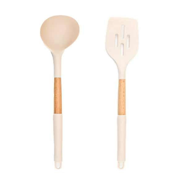 2 BPA Free Non-Stick Silicone Kitchen Utensils. Heat Resistant Cooking Utensils with Wooden Handles.