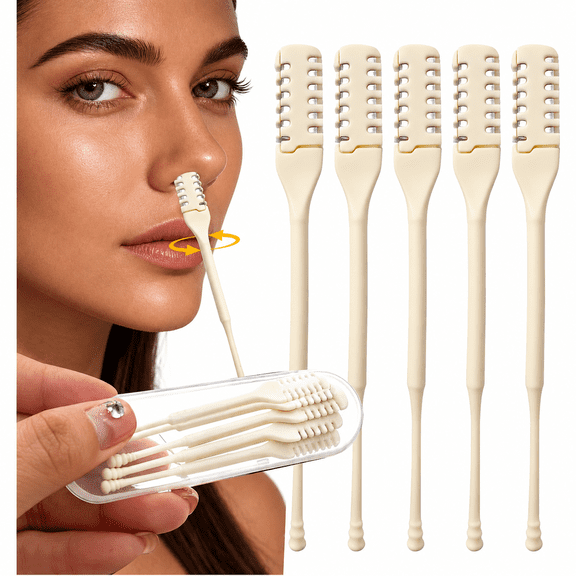 5 Pcs Nasal Hair Cutter, 360° Nostril Hair Remover Tool 2-in-1 Nasal Hair Cutter, Upgraded Double Sided Nose Hair Knife Trimmer Soft Cleaning Brush Manual Hair Remover for Home Travel Essentials