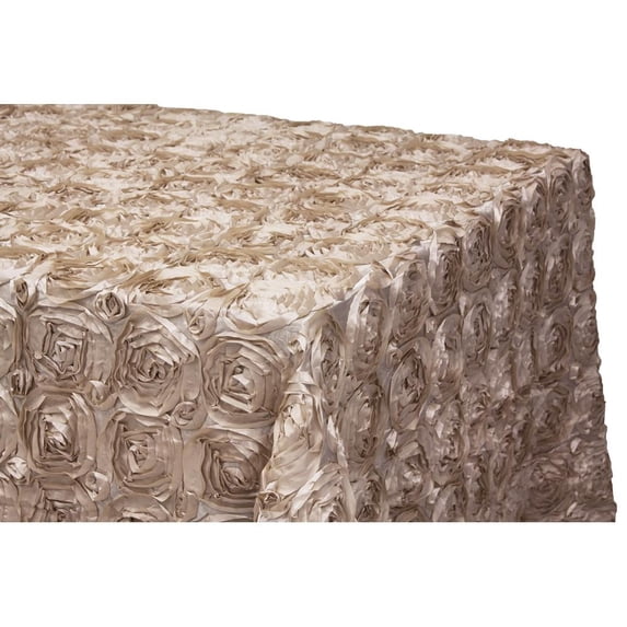 1 Pc, Wedding Rosette Satin 90"X132" Rectangular Tablecloth - Champagne For Baby Showers, Quinceaneras, Birthday Celebrations & Special Occasion
