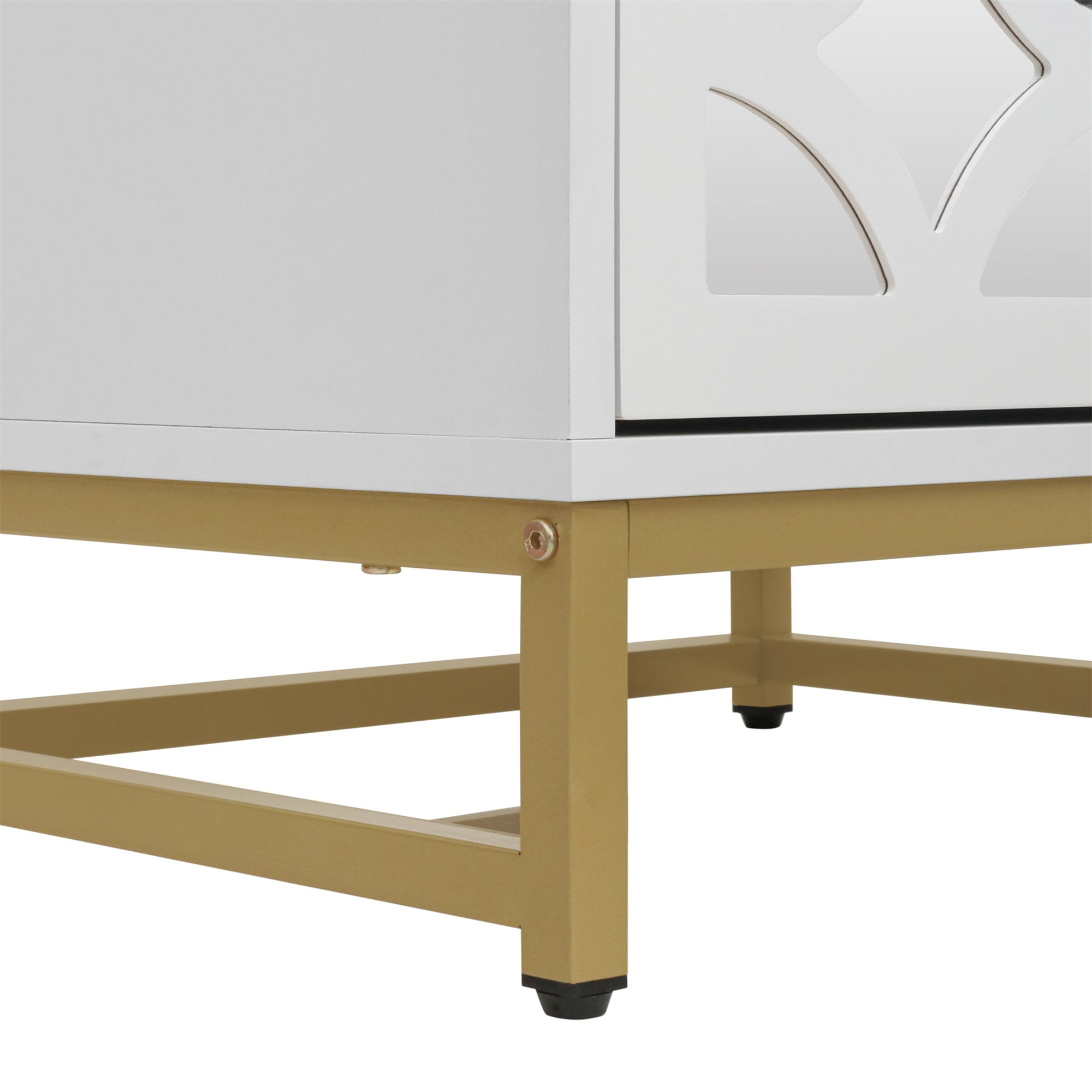 Kepooman Nightstand Side Table with 2 Drawer, Mirrored End Table with Gold Legs for Bedroom, White Bedside Table Kepooman Nightstand Side Table with 2 Drawer, Mirrored End Table with Gold Legs for Bedroom, White Bedside Table