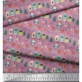 thumbnail image 3 of Soimoi Purple Georgette Viscose Fabric Owl & Tree Christmas Print Fabric by Yard 42 Inch Wide, 3 of 3