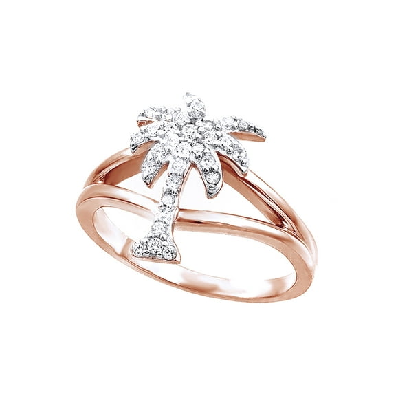 AFFY White Cubic Zirconia Palm Tree Shape Band Ring In 14k Rose Gold Over Sterling Silver