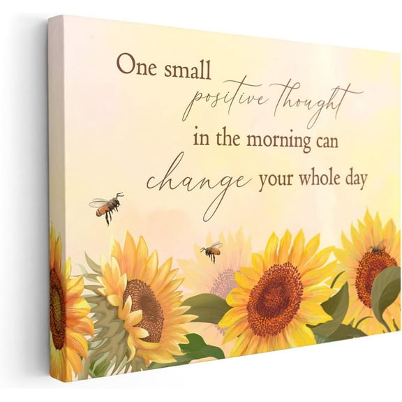 Sunflower Wall Art Decor - Inspirational Canvas Print for Home, Office, and More - Realistic Design with Positive Poster Quotes 16 * 12 inches
