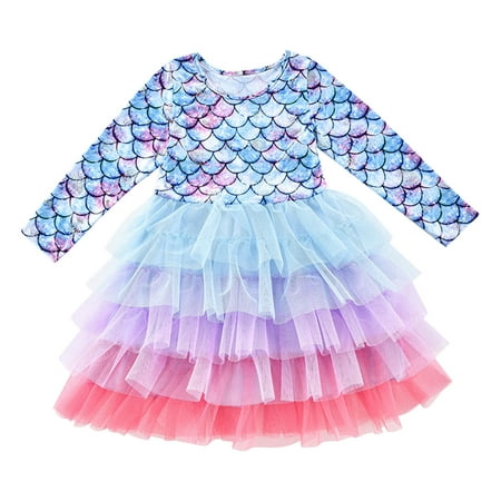 

Kids Toddler Baby Girls Spring Summer Floral Cotton Long Sleeve Tulle Princess Dress TUTU Dress Clothes