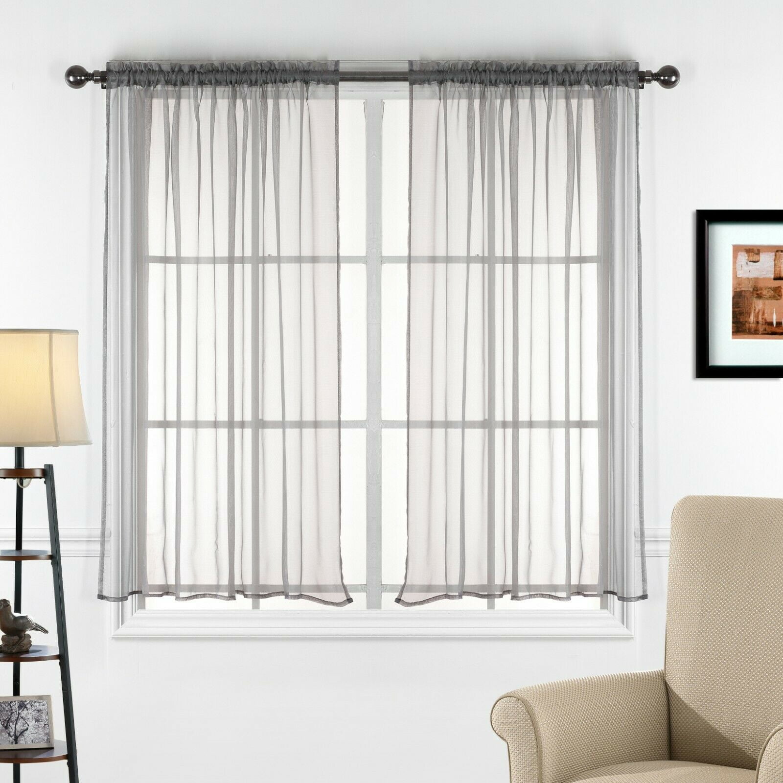 2 Piece Sheer Voile Transparent Rod Pocket Window Curtain Panel Drape
