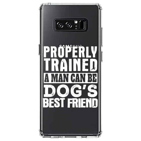 DistinctInk Clear Shockproof Hybrid Case for Samsung Galaxy Note 8 - TPU Bumper Acrylic Back Tempered Glass Screen Protector - Properly Trained Man Dog's Best Friend
