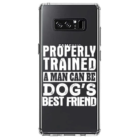 DistinctInk Clear Shockproof Hybrid Case for Samsung Galaxy Note 8 - TPU Bumper Acrylic Back Tempered Glass Screen Protector - Properly Trained Man Dog's Best Friend