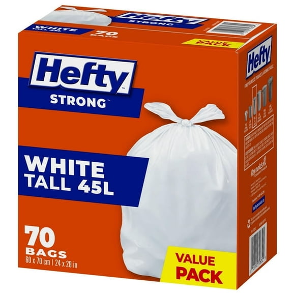 Hefty Garbage Bags, Strong Tall 45 Litres White Kitchen, 70 Bags