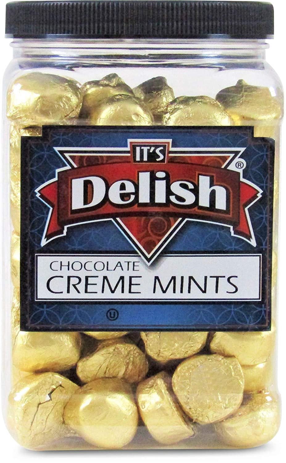 Gourmet Chocolate Creme Mints by Its Delish  3 LBS 48 Oz Jumbo Reusable Container  Premium Dark Chocolate Covered Mint Cream Individually Wrapped in Fancy Gold Foil  Certified Kosher Parve