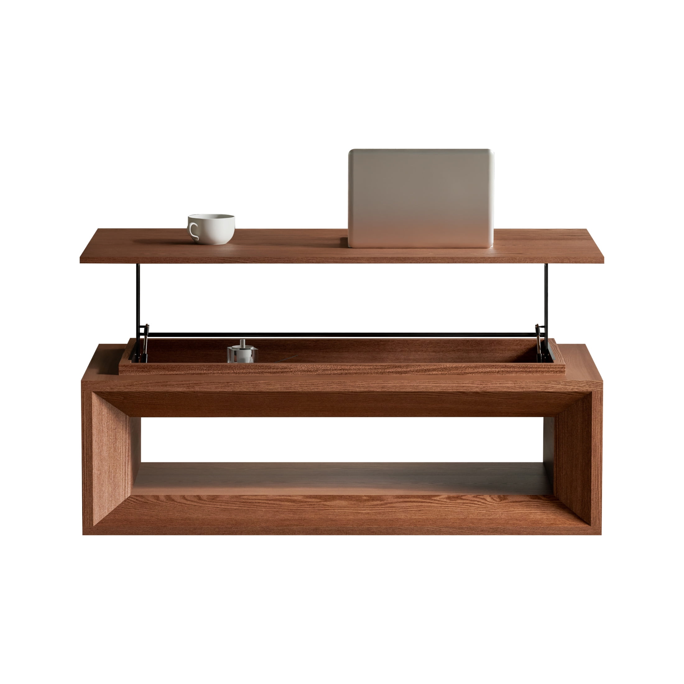 Noble House Fraser 43.3" Modern Lift-Top Coffee Table with Hidden Storage, Adjustable Height for Living Room, Walnut