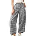 thumbnail image 2 of Bzdzmqm Women Plus Size Wide Leg High Waisted Trousers with Pockets Plaid Casual Loose Ankle Pants Summer Work Lounge Beach Travel Yoga, Black M, 2 of 8
