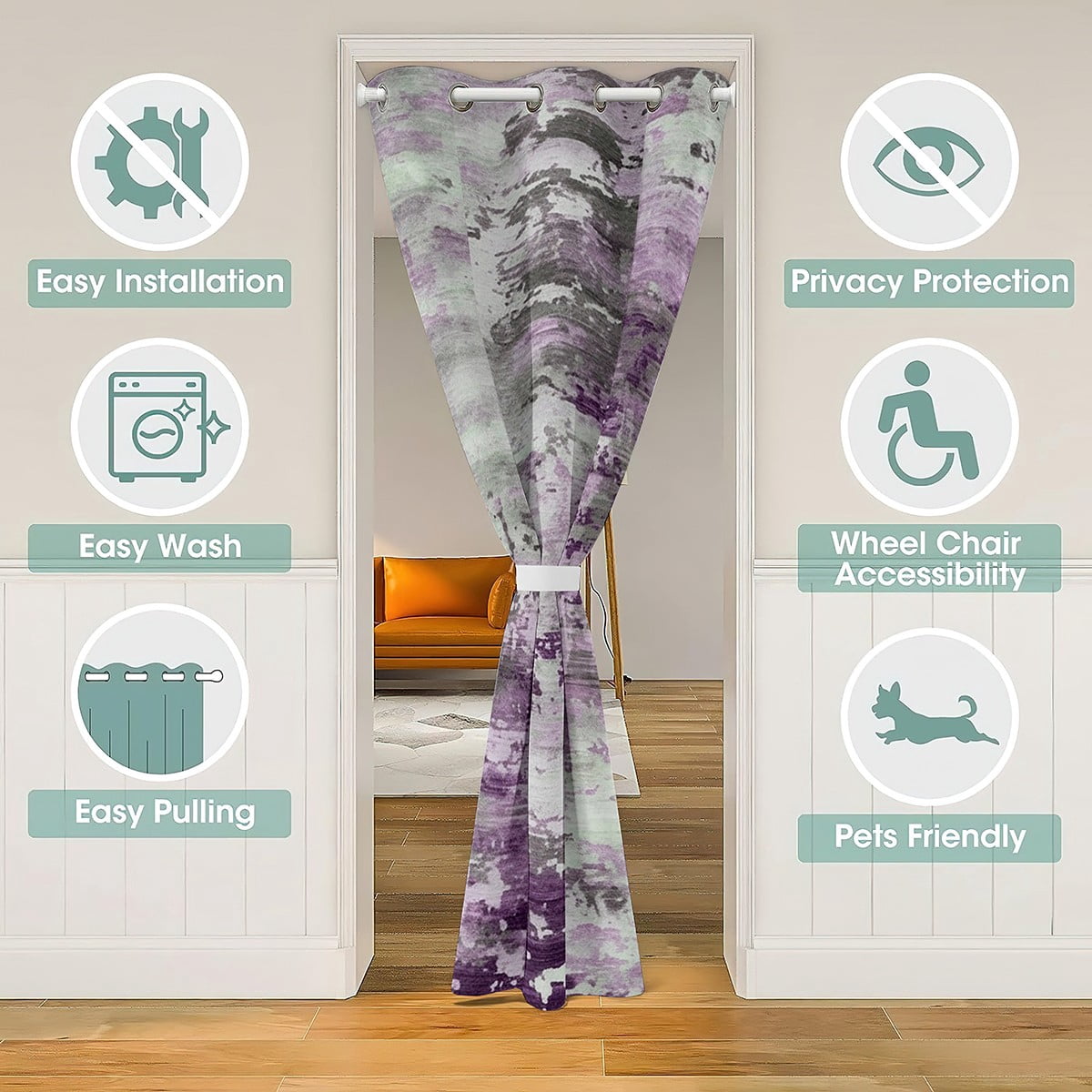 Watercolor Door Curtains for Doorways Privacy,Modern Abstract Blackout Curtain,Ombre Gradient Tie Dye Batik Grunge Art Closet Curtains for Bedroom Closet Door (Lilac Grey,34"W X 80"L)