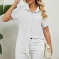 thumbnail image 2 of YYDGH Button Down Shirts for Women Solid Color Short Sleeve Blouse V Neck Collared Tops White M, 2 of 7