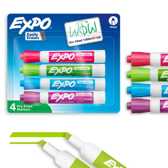 EXPO Dry Erase Markers, Assorted Colors, Low Odor, Chisel Tip, 6 Count