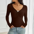 thumbnail image 4 of Women's Chic V-neck Base Layer Top, Figure-flattering Ruched Bust Design, Soft Stretchy Knit Fabric, Long Sleeve Form-fitting Silhouette, Perfect for Casual Daily Wear or Date Nights, 4 of 9