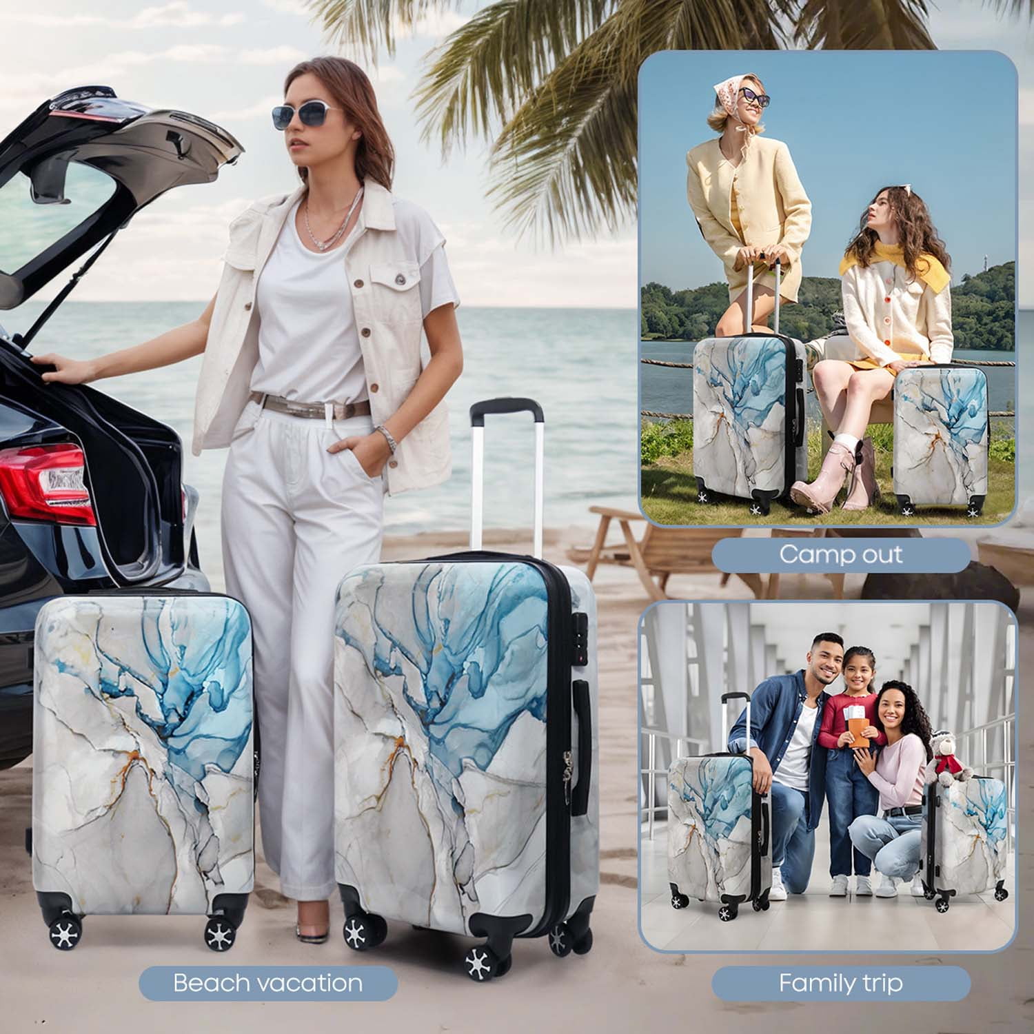 3 Piece Hardside Luggage Set PC Lightweight Expandable Suitcase with Spinner Wheels TSA Lock, 20"/24"/28", White, 0028#19