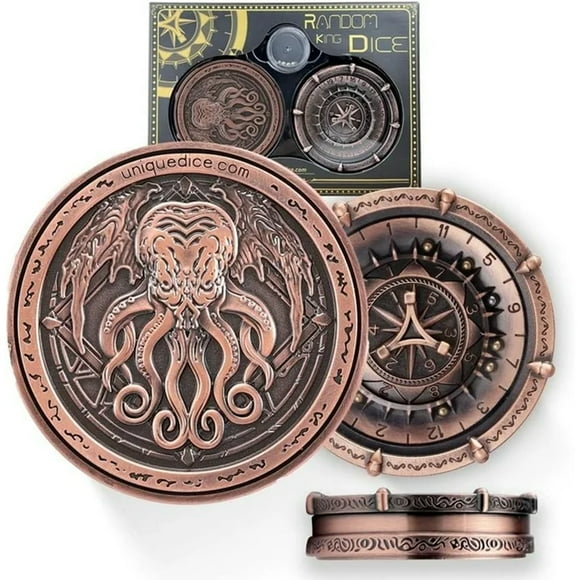 Bronze Cthulhu Metal DND Dice Set 7-in-2 Dual-Spin Wheels Unique Dice Pocket D20 Fidget Dice