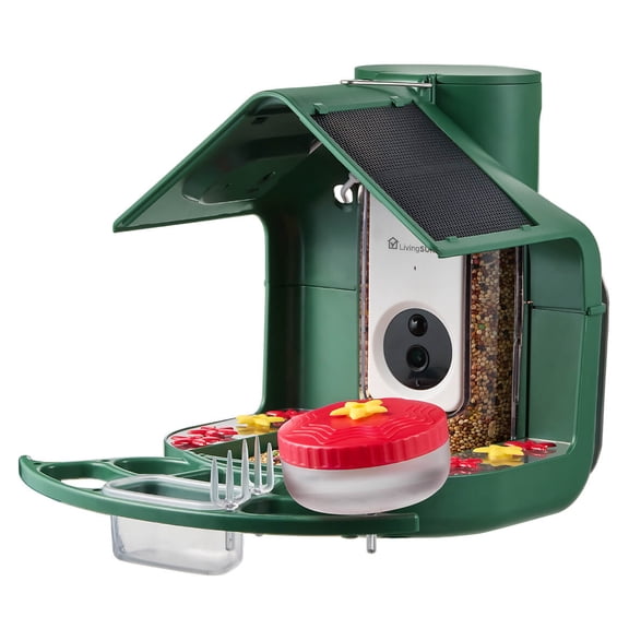 2-in-1 Smart Bird Feeder with Camera Outdoor Solar Powered Smart Birdfeeder Live Stream Video Camera with AI Recognition for Outside Wild Birds Garden Decor - Bird Lover Gifts by LivingSURE