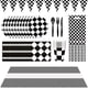thumbnail image 3 of 1 Juego de manteles blancos y negros de 180x108cm, vajilla desechable para Fiesta Temática de coches de carreras, bandera a cuadros, suministros de fiesta de cumpleaños para niños, 3 of 4