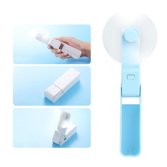 Ventilador plegable de mano pequeño Recargable 3 velocidades Ventilador de refrigeración personal silencioso batería portátil para , Azul Soledad Ventilador de mano
