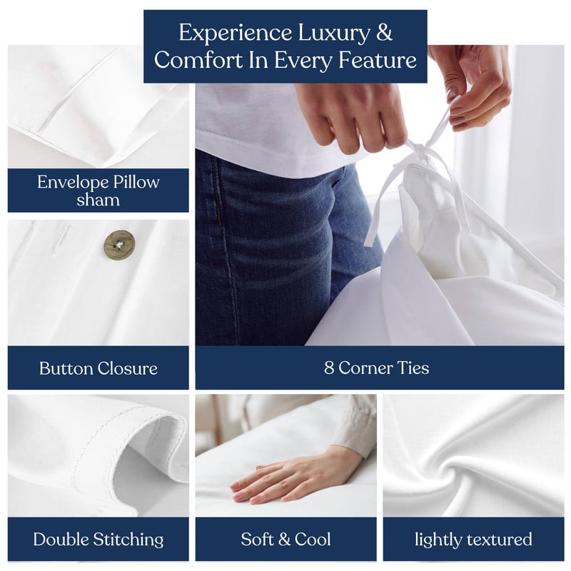 Delara 100% European Flax Linen Duvet Cover Set, Twin, 2-Piece with 1 Standard Sham, Ultra Soft, Breathable, 8 Internal Ties, Ivory