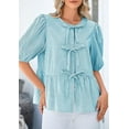 thumbnail image 5 of PRETTYGARDEN Women's Summer Tie Front Striped Shirt Trendy Cute Babydoll Tops Fashion Peplum Puffy Sleeve Blouse, 5 of 10