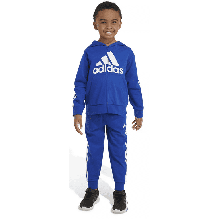 Adidas TEAM ROYAL BLUE Boys Hooded Jacket and Jogger Pants 2 Piece Set US 4