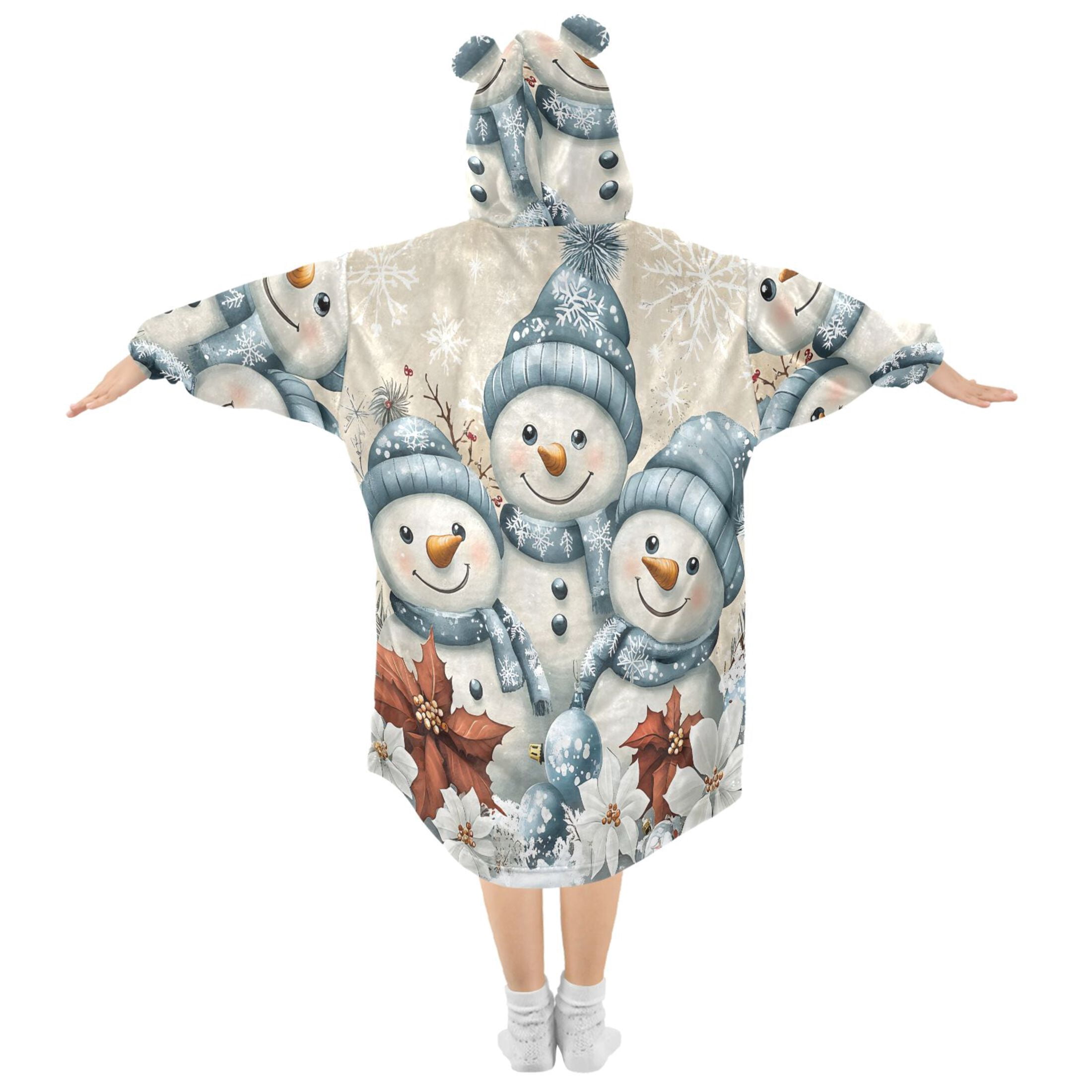 joogoo Wearable Blanket Hoodie Snowman Retro Poinsettia for Flannel Sherpa Pocket 3-14 YR S