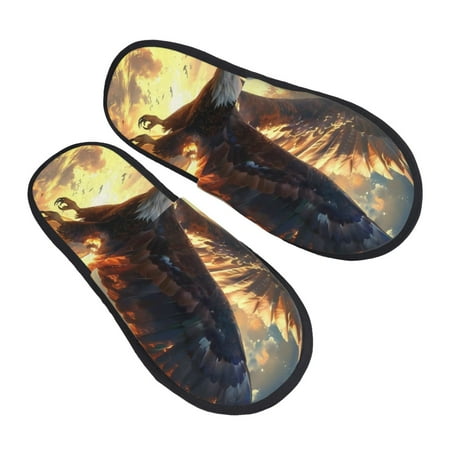 

Ocsxa Mens Womens Cozy Memory Foam Scuff Slippers Slip On Warm House Shoes Indoor/Outdoor Golden Sky Bald Eagle Designs-Medium
