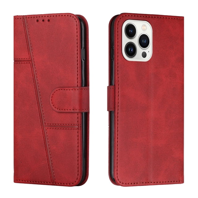 GSFY Étui Portefeuille pour iPhone 15 Pro avec Porte-Cartes et Dragonne, Étui Folio à Rabat Magnétique en Cuir PU avec Support pour iPhone 15 Pro (6,1 Pouces), Rouge