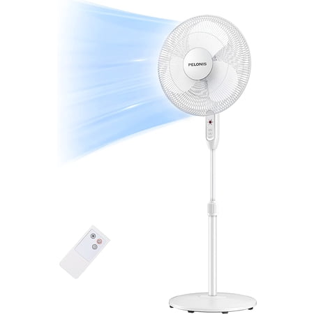 PELONIS 16'' Pedestal Remote Control Oscillating Stand Up Fan 7-Hour Timer, 3-Speed, and Adjustable Height,Electric Cooling Fans for Home Office Bedroom Use