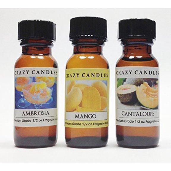 3 Bottles Set, 1 Ambrosia, 1 Mango, 1 Cantaloupe 1/2 Fl Oz Each 15ml Premium Grade Scented Fragrance Oils By Crazy Candles