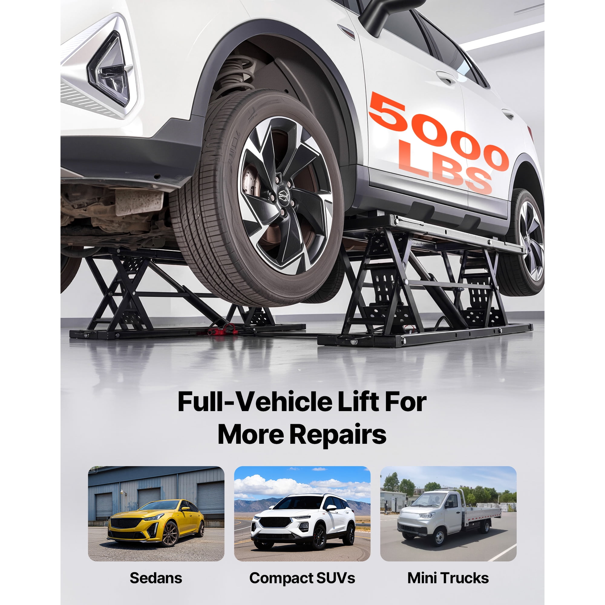 KFFKFF Portable Car Lift, 5000 lbs Capacity, Durable Quick Lift with 25.6" Max Height, Pneumatic Pump, Wheels, 4 Rubber Pads & 4 Lifting Columns