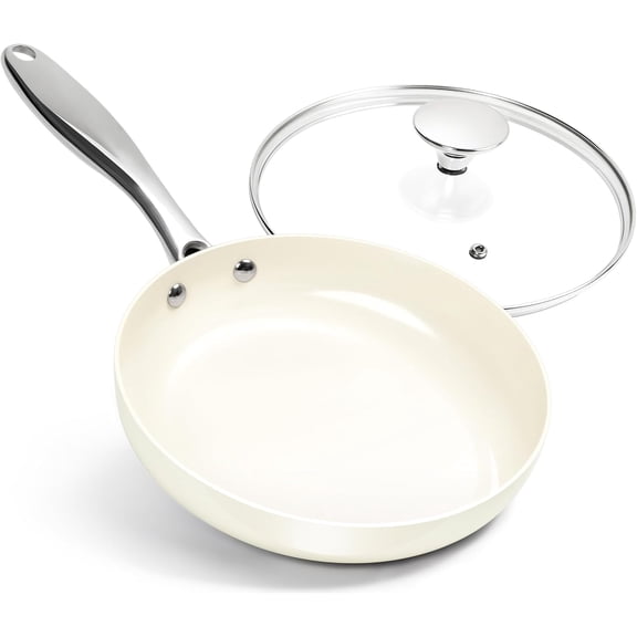 MICHELANGELO 8 Inch Nonstick Frying Pan with Lid, Small Skillet, White