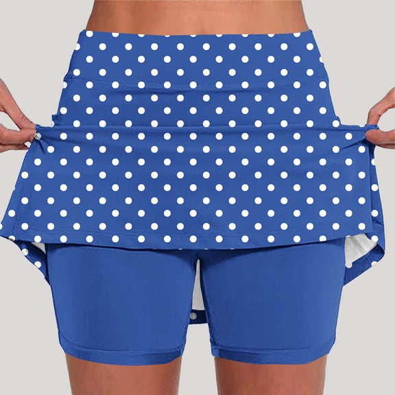 LEKWK Short Pants for Women Polka Dot Print Summer Athletic Skortpants High Waisted Stretchy Gym Pants Tennis Golf Running Workout Active Wear