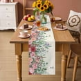 thumbnail image 2 of Watercolor Roses Table Runner - 36 Inch Long Spring Flowers Leaves Butterflies Light Beige Cotton and Linen Blended Dress Scarves Farmhouse Table Runner for Kitchen Dining, Coffee Table, 13" x 36", 2 of 8