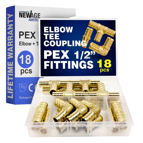 New Age America® 18pcs 1/2" PEX Fittings AquaFlow 360� | 6 Elbow + 6 Tee +
