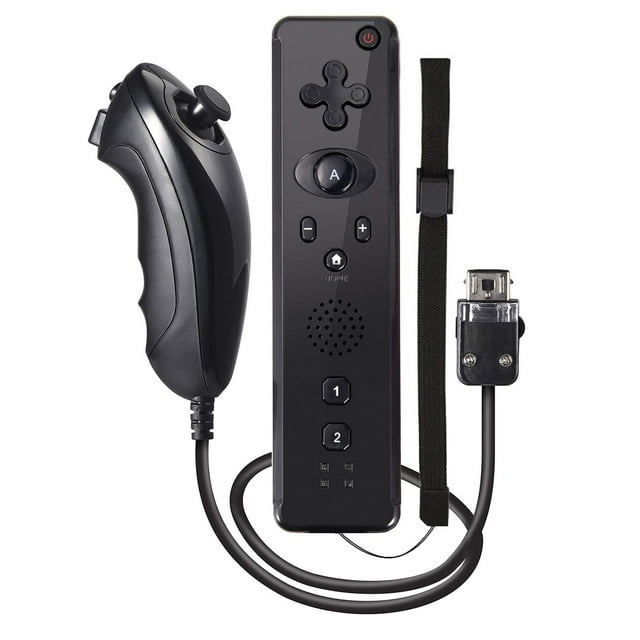 Manette Nunchuck Wii Motion Plus, Télécommande et Ensemble Combo Joystick Nunchuck avec Sangle pour Console de Mini Manette Nintendo Wii / Wii U / Wii, Noir