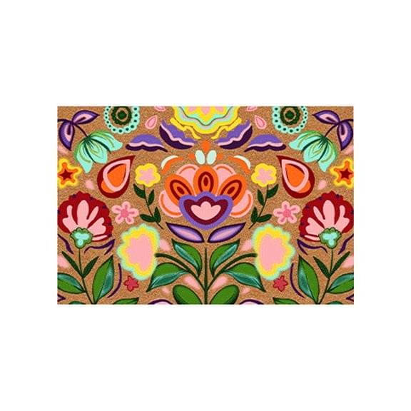 A Spring Floral Welcome Outdoor Mat Artificial Coir Grip Backing Sturdy Outdoor Indoor Mats Welcome Floral Doormat for Front Door 31.49X19.68 Inches