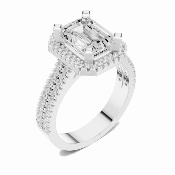Zuwelria 2.57 Carat Beautiful Emerald Cut | D/VVS1 Moissanite Diamond Engagement Ring - Halo Bridal Ring - Promise Ring | 18K White Gold Over Sterling Silver | D/VVS1 Size 5